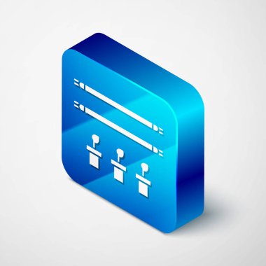 Ampul ve bitki sembolü olan Isometric Smart çiftliği beyaz arka planda izole edilmiş. Mavi kare düğme. Vektör İllüstrasyonu