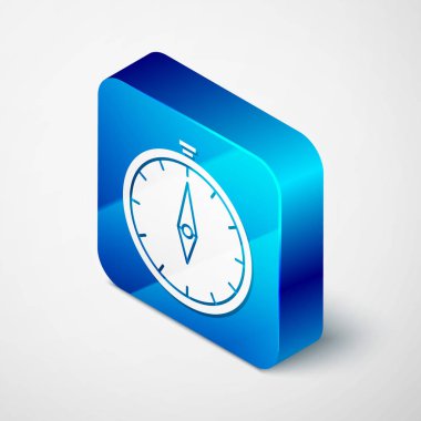 Beyaz arkaplanda Isome Pusula simgesi izole edildi. Rüzgâr yön bulma sembolü. Rüzgar gül işareti. Mavi kare düğme. Vektör İllüstrasyonu