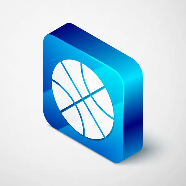 Isometric Basketball ball icon isolated on white background. Sport symbol. Blue square button. Vector Illustration — Stock Vector
