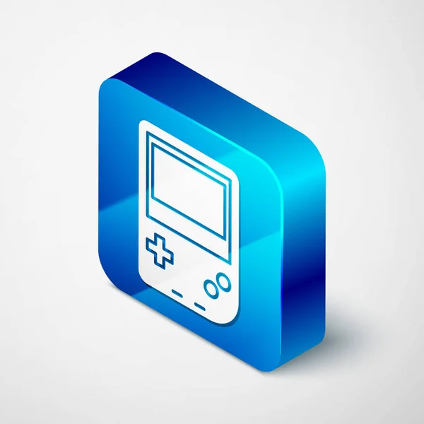 Isometric Portable video game console icon isolated on white background. Gamepad sign. Gaming concept. Blue square button. Vector Illustration — 스톡 벡터