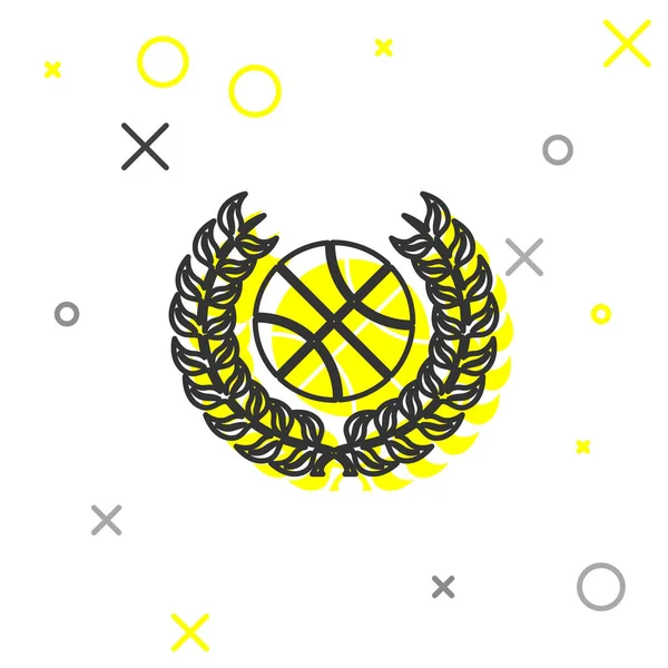 Graue Linie mit Basketballsymbol auf weißem Hintergrund. Lorbeerkranz. Siegertrophäe. Meisterschaft oder Wettbewerbspokal. Vektorillustration — Stockvektor
