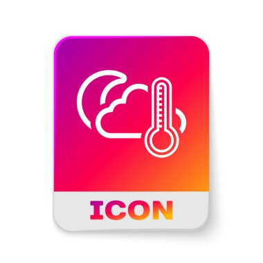 Beyaz arkaplanda ay simgesi olan beyaz termometre ve bulut. Dikdörtgen renk düğmesi. Vektör İllüstrasyonu