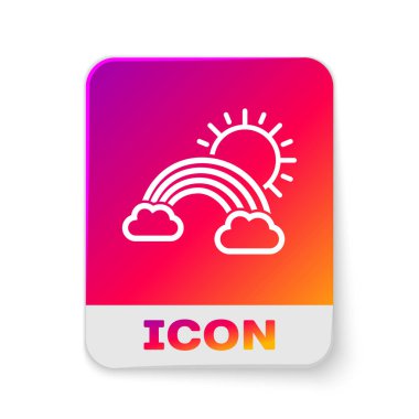 Beyaz arkaplanda bulutlar ve güneş ikonu olan beyaz gökkuşağı. Dikdörtgen renk düğmesi. Vektör İllüstrasyonu