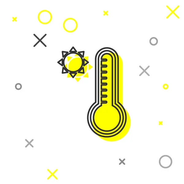 Ligne grise Thermomètre météorologique mesurant la chaleur et l'icône froide isolé sur fond blanc. Équipement de thermomètre montrant le temps chaud ou froid. Illustration vectorielle — Image vectorielle
