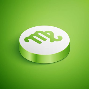 Isome Başak burcu simgesi yeşil arka planda izole edilmiş. Astrolojik yıldız falı koleksiyonu. Beyaz daire düğmesi. Vektör İllüstrasyonu