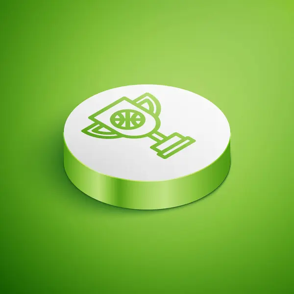 Isometric Award cup with basketball ball icon isolated on green background. Winner trophy symbol. Championship or competition trophy. White circle button. Vector Illustration — 스톡 벡터