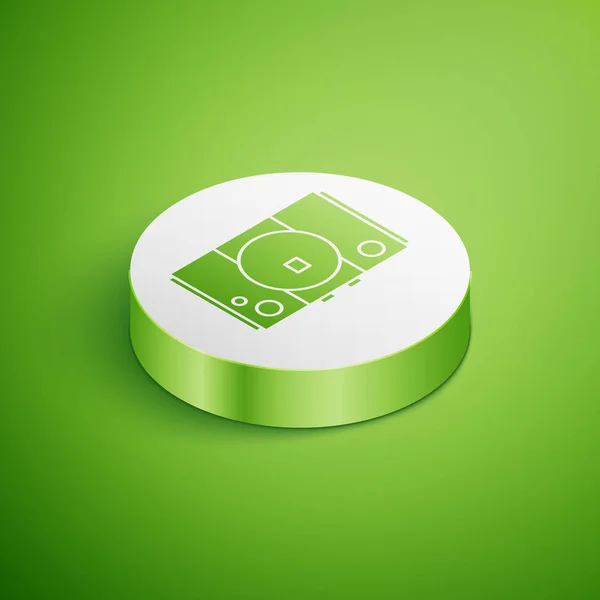 Ícone de console de videogame isométrico isolado em fundo verde. Botão de círculo branco. Ilustração vetorial — Vetor de Stock