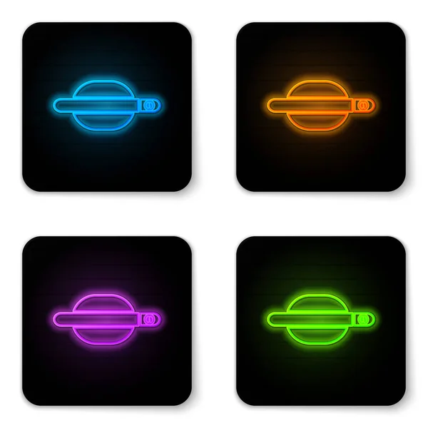 Glowing neon Car door handle icon isolated on white background. Black square button. Vector Illustration — Stock Vector