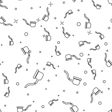 Siyah çizgi duman ikonlu sigara piposu beyaz arka planda izole edilmiş. Tütün piposu. Vektör İllüstrasyonu