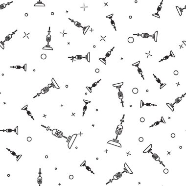 Siyah çizgi elektrikli süpürge ikonu beyaz arka planda izole edilmiş pürüzsüz desen. Vektör İllüstrasyonu