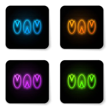 Parlayan neon fıstıklı ikon beyaz arka planda izole edilmiş. Siyah kare düğme. Vektör İllüstrasyonu