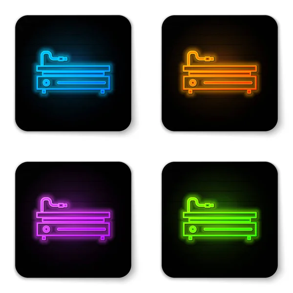 Ícone de console de videogame de néon brilhante isolado em fundo branco. Botão quadrado preto. Ilustração vetorial — Vetor de Stock