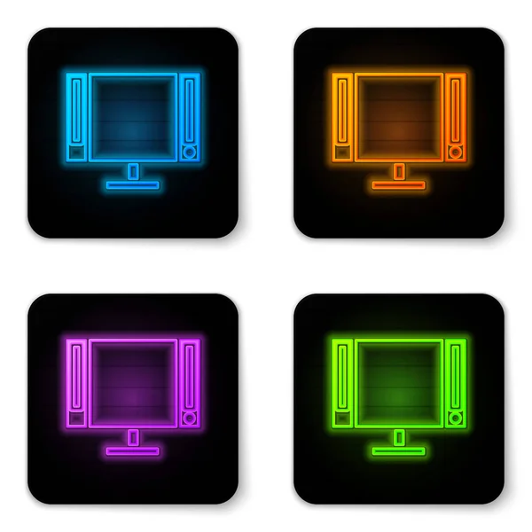 Ragyogó neon Smart Tv ikon elszigetelt fehér háttér. Televíziós jel. Fekete négyzet gomb. Vektorillusztráció — Stock Vector