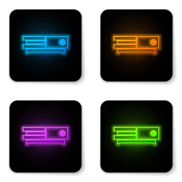 Icono de consola de videojuegos de neón brillante aislado sobre fondo blanco. Botón cuadrado negro. Ilustración vectorial — Archivo Imágenes Vectoriales