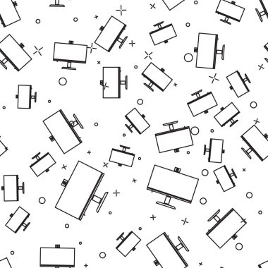 Siyah çizgi bilgisayar monitörü simgesi beyaz arkaplandaki kusursuz deseni izole etti. Bilgisayar bileşeni işareti. Vektör İllüstrasyonu