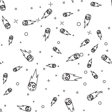 Siyah çizgi kuyrukluyıldız hızla yere düşüyor. Beyaz arka planda izole edilmiş kusursuz desen. Vektör İllüstrasyonu