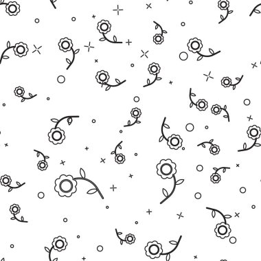 Siyah çizgi çiçek simgesi beyaz arkaplandaki kusursuz deseni izole etti. Vektör İllüstrasyonu