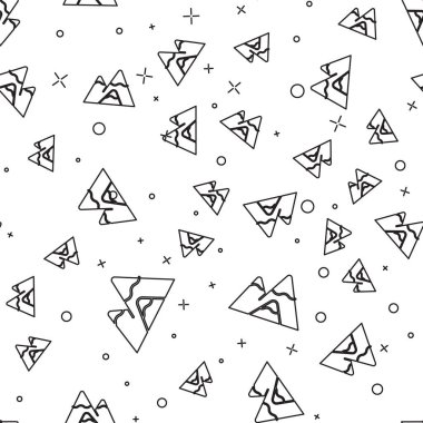 Siyah çizgi dağları simgesi beyaz arkaplanda izole edilmiş pürüzsüz desen. Zaferin ya da başarının sembolü. Vektör İllüstrasyonu