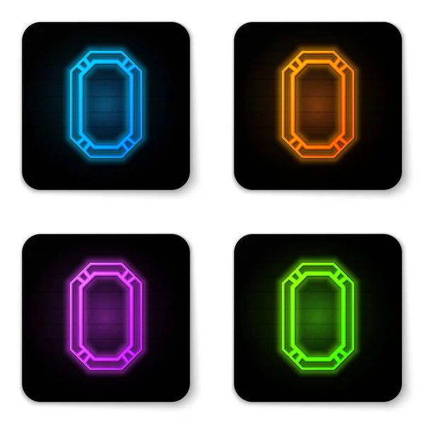 Glowing neon Poker table icon isolated on white background. Black square button. Vector Illustration — Stock Vector