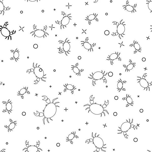 Schwarze Linie Krabben Symbol isoliert nahtlose Muster auf weißem Hintergrund. Vektorillustration — Stockvektor
