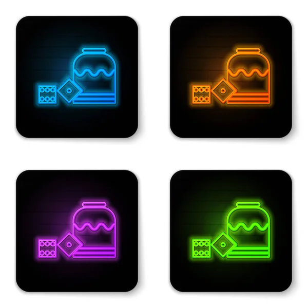 Glowing neon Pirate game dice icon isolated on white background. Casino gambling. Black square button. Vector Illustration — Stock Vector