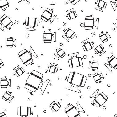 Siyah çizgi ahşap fıçı rafta, beyaz arka planda izole edilmiş ikon izli. Vektör İllüstrasyonu