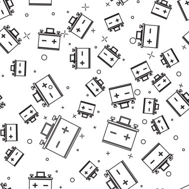 Siyah çizgili araba akü ikonu beyaz arka planda izole edilmiş. Akümülatör bataryası enerji ve elektrik akümülatörü bataryası. Vektör İllüstrasyonu