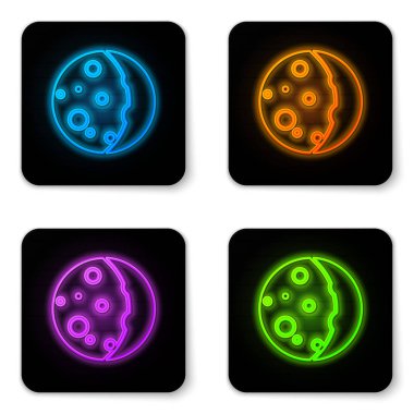 Parlayan neon tutulması beyaz arkaplanda izole edilmiş güneş ikonu. Tam sonar tutulması. Siyah kare düğme. Vektör İllüstrasyonu