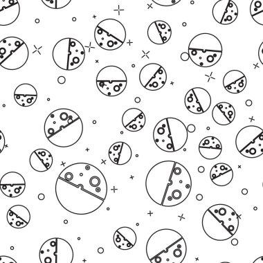 Siyah çizgi Eclipse güneş simgesi beyaz arka plan üzerinde dikişsiz desen izole. Tam bir sonar tutulması. Vektör İllüstrasyonu