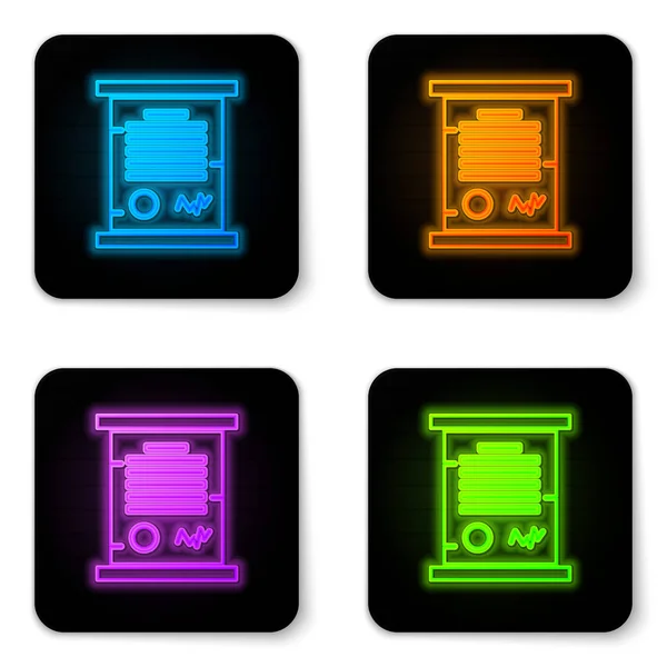 Ragyogó neon rendelet, papír, pergamen, tekercs ikon elszigetelt fehér alapon. Fekete négyzet gomb. Vektorillusztráció — Stock Vector