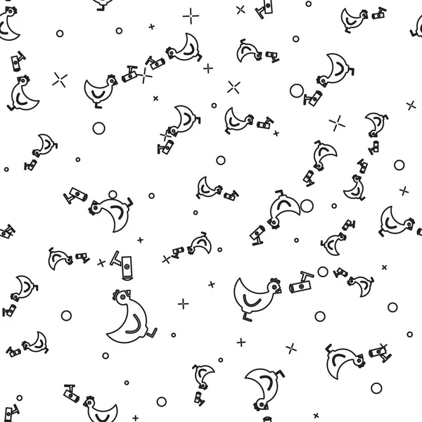 Μαύρη γραμμή Κοτόπουλο αγρόκτημα και ασύρματο Controlling Cctv κάμερα ασφαλείας εικονίδιο απομονωμένη αδιάλειπτη μοτίβο σε λευκό φόντο. Εικονογράφηση διανύσματος — Διανυσματικό Αρχείο