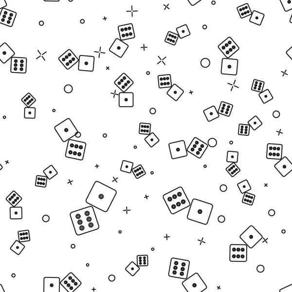 Μαύρο εικονίδιο ζάρια γραμμή παιχνίδι απομονωμένη αδιάλειπτη μοτίβο σε λευκό φόντο. Τζόγος. Εικονογράφηση διανύσματος — Διανυσματικό Αρχείο