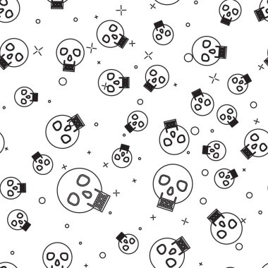 Siyah çizgi Kurukafa simgesi beyaz arka planda kusursuz desen izole etti. Mutlu Cadılar Bayramı Partisi. Vektör İllüstrasyonu