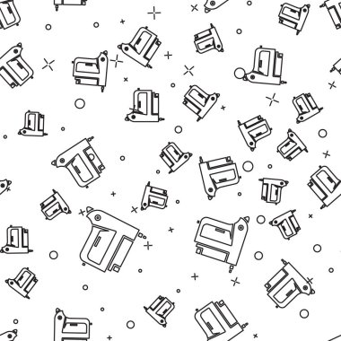 Siyah çizgi elektrikli inşaat zımbası ikonu beyaz arka planda pürüzsüz desen izole etti. Çalışan alet. Vektör İllüstrasyonu