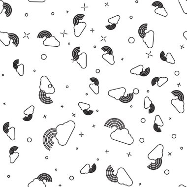 Bulut simgesi olan siyah çizgi gökkuşağı beyaz arka planda izole edilmiş kusursuz desen. Vektör İllüstrasyonu