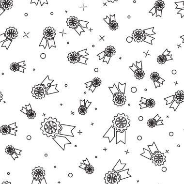 Siyah çizgi basketbol ödülü ikonu beyaz arka planda izole edilmiş pürüzsüz desen. Vektör İllüstrasyonu