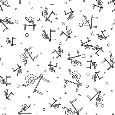 Ahşap simge için siyah masa testeresi beyaz arkaplanda izole edilmiş pürüzsüz desen. Elektrikli testere sırası. Vektör İllüstrasyonu