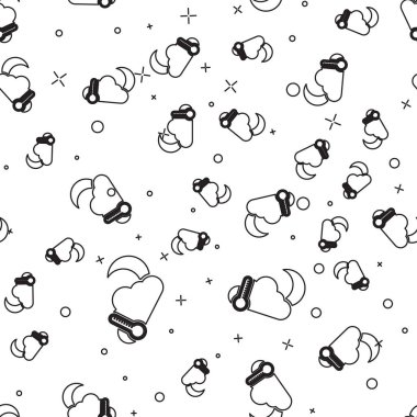 Siyah çizgi termometresi ve bulut ile ay ikonu beyaz arka planda izole edilmiş pürüzsüz desen. Vektör İllüstrasyonu