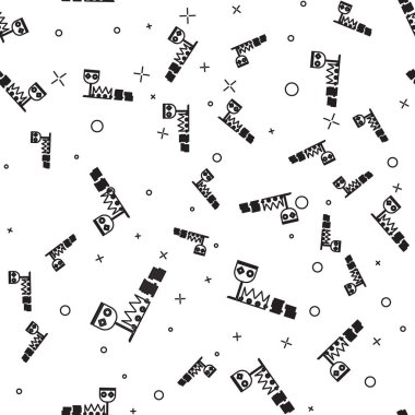 Siyah çizgi hazinesi ve zenginlik simgesi beyaz arka planda izole edilmiş kusursuz desen. Hazine, altın, sikke, mücevher, taç, altın kupa. Vektör İllüstrasyonu