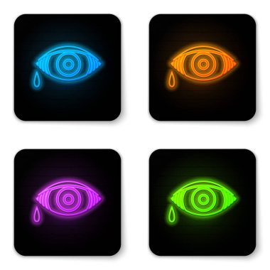 Beyaz arka planda izole edilmiş viral, bakteriyel ya da alerjik konjonktivit ikonu nedeniyle parlayan kırmızı göz. Siyah kare düğme. Vektör İllüstrasyonu