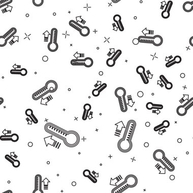 Siyah çizgi Meteoroloji termometresi ısıyı ve soğuk ikonu ölçüyor. Beyaz arka planda izole edilmiş pürüzsüz desen. Termometre termometresi sıcak ya da soğuk hava gösteriyor. Vektör İllüstrasyonu