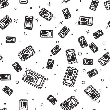 Siyah çizgi Akıllı kontrol sistemi mobil uygulama simgesi beyaz arkaplanda izole edilmiş kusursuz desen. Vektör İllüstrasyonu