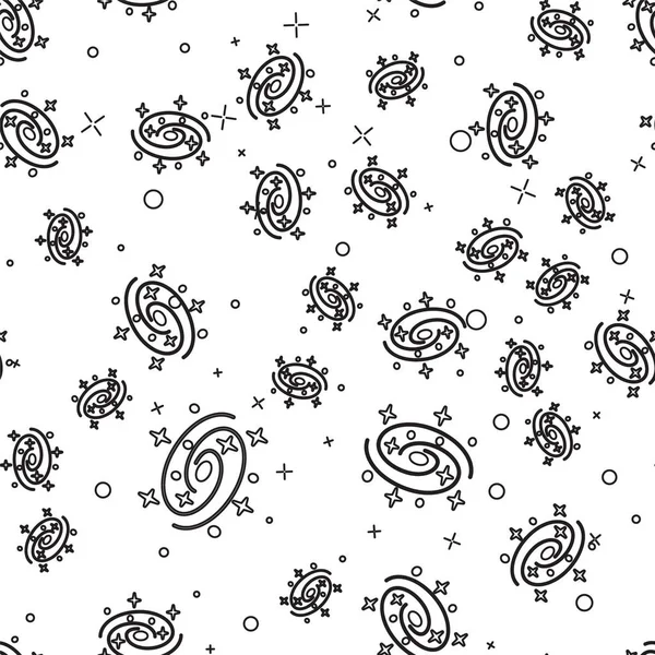 Black line Milky way spiral galaxy with stars icon isolated seamless pattern on white background. Vector Illustration — 스톡 벡터