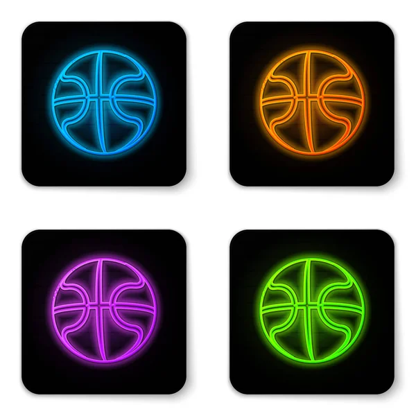 Glowing neon Basketball ball icon isolated on white background. Sport symbol. Black square button. Vector Illustration — Stock Vector