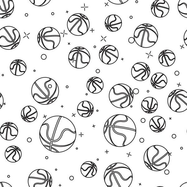 Black line Basketball ball icon isolated seamless pattern on white background. Sport symbol. Vector Illustration — Stock Vector