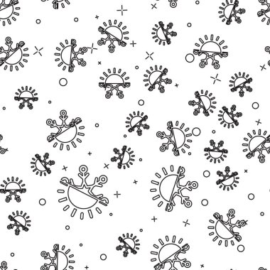 Siyah çizgi Sıcak ve soğuk sembol. Güneş ve kar tanesi ikonu beyaz zemin üzerinde izole edilmiş kusursuz desen. Kış ve yaz sembolü. Vektör İllüstrasyonu