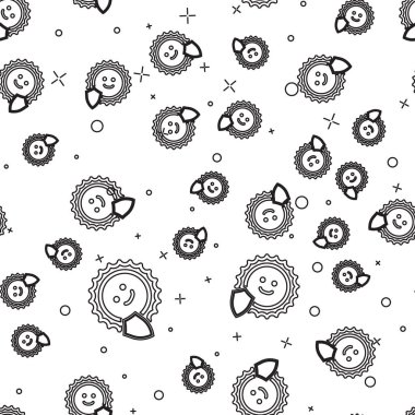 Siyah çizgi Uv koruma simgesi beyaz arkaplanda izole edilmiş pürüzsüz desen. Güneş ve kalkan. Ultra menekşe ışınları radyasyon. Güneş ışığı işareti. Vektör İllüstrasyonu