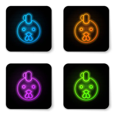 Parlayan neon horoz burcu simgesi beyaz arkaplanda izole edilmiş. Astrolojik yıldız falı koleksiyonu. Siyah kare düğme. Vektör İllüstrasyonu
