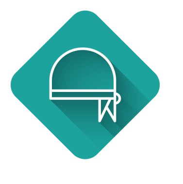 Beyaz çizgi korsan bandanası uzun gölgeli kafa simgesi. Yeşil kare düğmesi. Vektör İllüstrasyonu