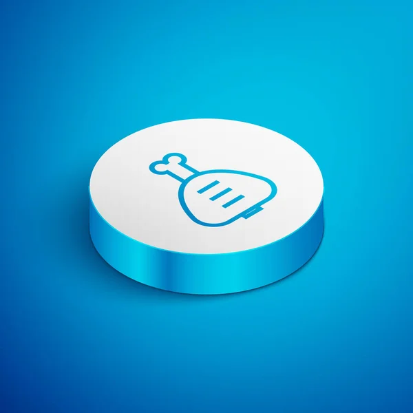 Isometric line Chicken leg icon isolated on blue background. Chicken drumstick. White circle button. Vector Illustration — 스톡 벡터